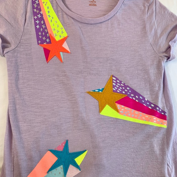 Purple short sleeve T-shirt shooting stars ruffle on back size 10/12 - Picture 2 of 7